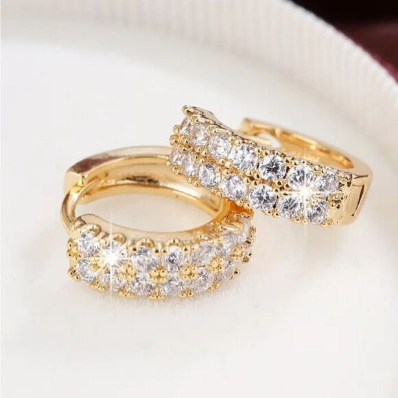 Tiny Double Row Design Hoop Earrings Copper 18K Gold Plated - Picture 7 of 9